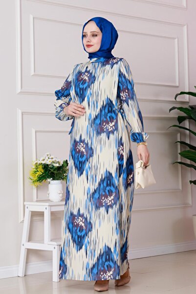 Sevitli Φόρεμα Sofia με μοτίβο με δεμένο πλάι-Μπλε