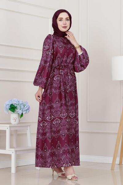 Sevitli Φόρεμα με μπαλόνι μανίκι Satin Adel-Plum