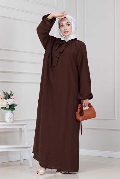 Sevitli Φόρεμα Lara με κορδόνια στο γιακά-Καφέ