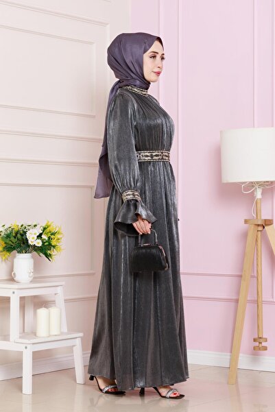 Sevitli Βραδινό φόρεμα με κέντημα σε χρώμα Anthracite