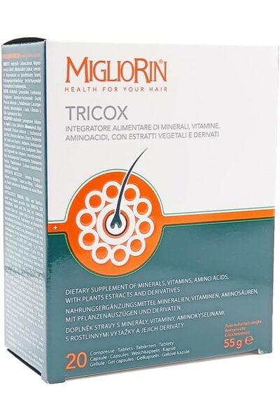 MIGLIORIN تريكوكس للشعر والأظافر مع 20 كبسولة جل، 20 قرصًا و20 كبسولة، 55 جرامًا