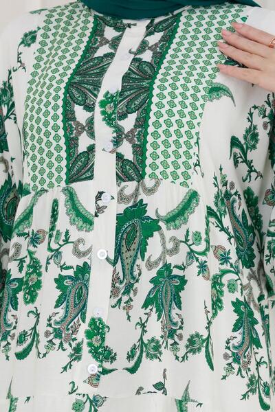 Sevitli Bat Sleeve Duru Viscon Dress-Green