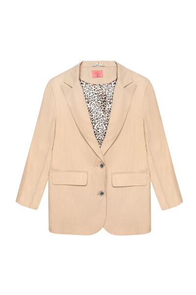 Quzu Bej Blazer Ceket Leopar Astarlı Sırt Detaylı