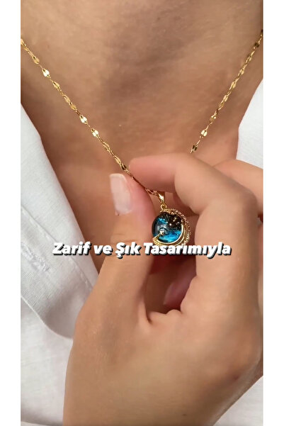 shop Gökyüzü Kolye Gezegen Kolye Mavi Zirkon Taşlı Kararmaz Solmaz