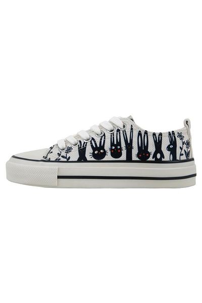 Dogo Women's Vegan White Sneakers - Line of Rabbits Design
