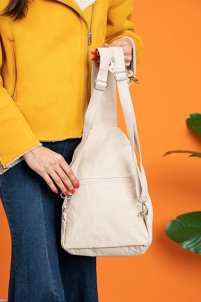 DUOMİNO Cream Body Bag Special Zippered Backpack Chest Strap Single Arm-Double Arm 30X20X10Cm