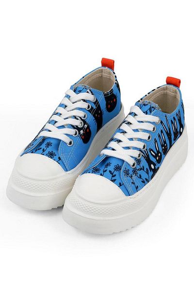 Dogo Women's Vegan Blue Thick Sole Sneakers - Line of Rabbits Design