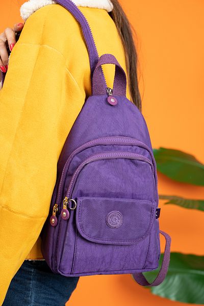 DUOMİNO Purple Body Bag Special Zippered Backpack with Chest Strap Single Arm-Double Arm 30X20X10Cm