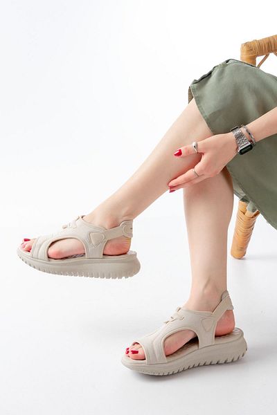 infon shoes creation T-221 Beige Spring Parachute Fabric Elastic Orthopedic Women's Sandals