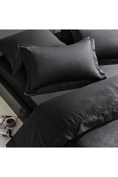Linens Mix&Match Cotton Satin King Size Fitted Sheet Black