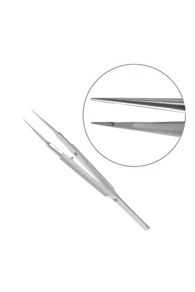 barishan medikal Barışhan Medikal Cerrahi Mikro Penset Dişsiz Cımbız Düz Uçlu 4.1 İnç Yuvarlak Sap Gri Çelik Eğitim M