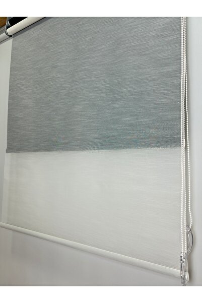 Binbirperde Çizgi Desen Çift Mekanizmalı Krem Tül Siyah Stor Aluminyum Sistem...