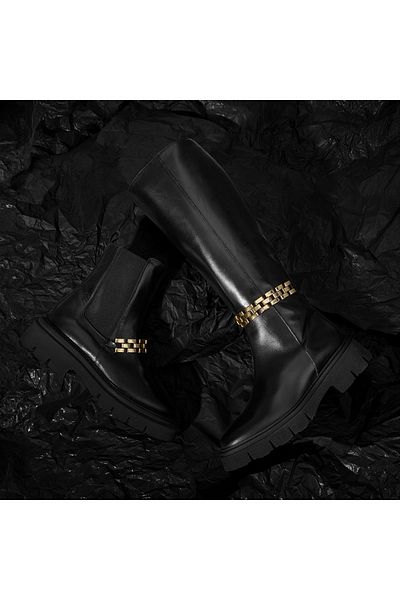 Desa Luca Grossi Women's Black Leather Chain Detailed Boots