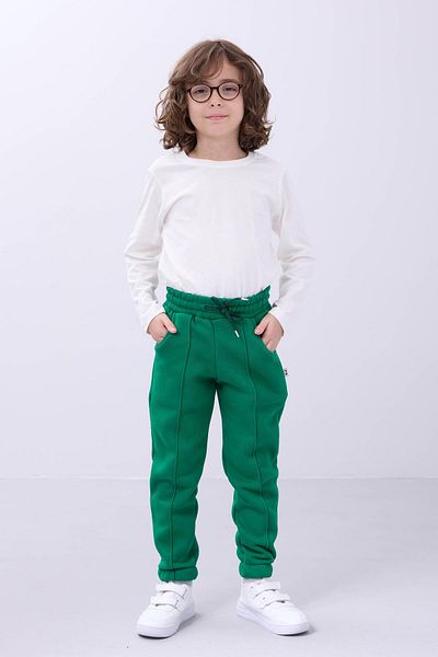 Perendi Comfortable Unisex Children's Sweatpants with Elastic and Fleece Inside Pocket Green