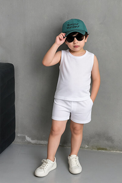 elmas kids Boy's Cotton White Shorts Set