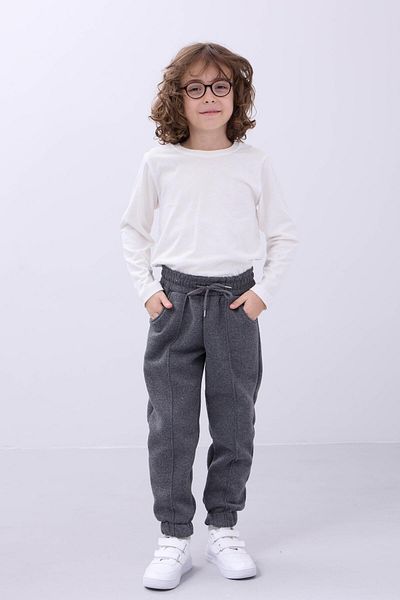 Perendi Anthracite Unisex Children's Sweatpants - Comfortable Pockets and Fleece Elastic