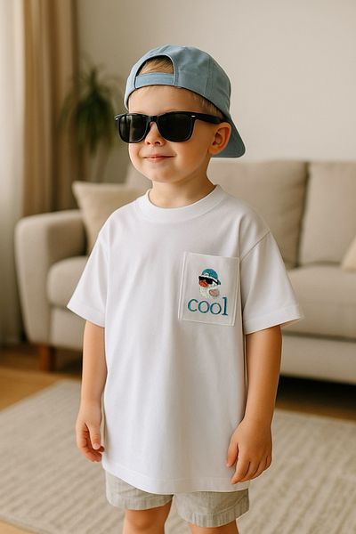 Mama Miel Baby Cool Duck Embroidered Oversize T-Shirt with Pockets - 100% Cotton