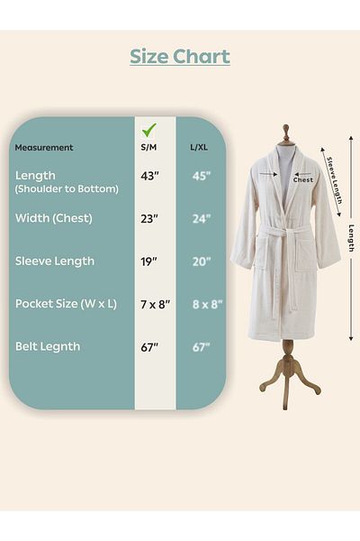 Donetella Unisex 100% Cotton Terry Bathrobe Small & Medium, 400 GSM, Ankle-Length with Shawl Collar & Pockets