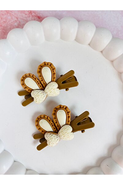 RENGARENK Kahverengi Tavşan Kulağı Figürlü 2’li Pens Toka Seti