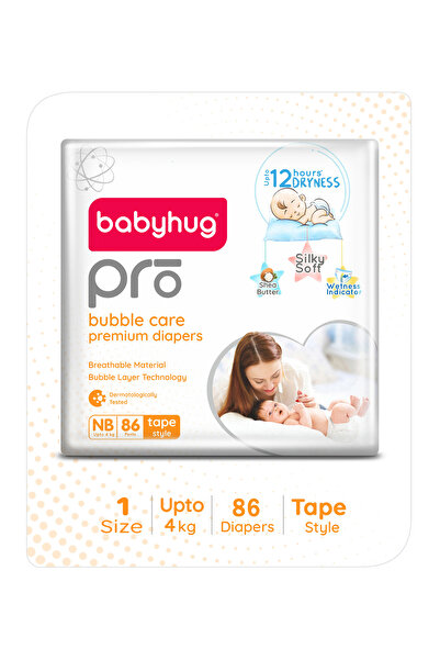 Babyhug Pro Bubble Care Premium Tape Style Diapers, Size 1, New Born - 86 Pieces