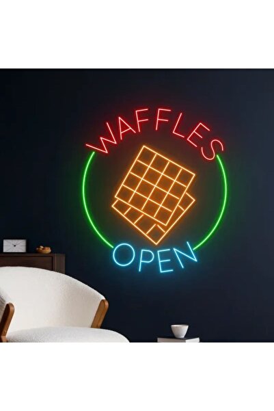 NEON TABELACIM WAFFLES OPEN Yazılı ve Şekilli Neon Tabela