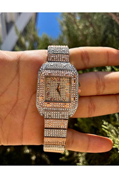 Gold Power Luxury Women's Wristwatch - Stone Detailed, Arabic Numeral and Calendar