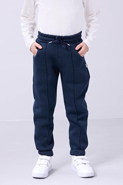 Perendi Lastikli İçi Polarlı Cepli Rahat Unisex Çocuk Eşofman Altı Lacivert