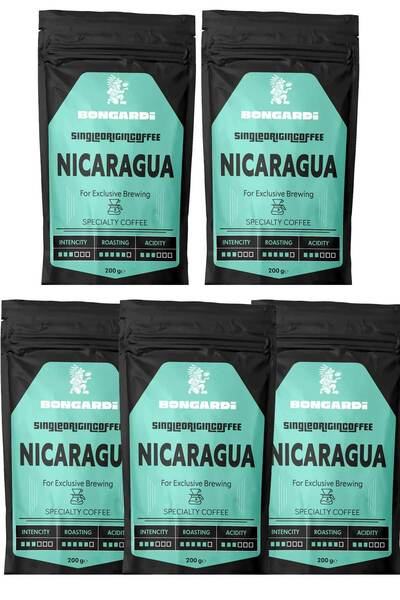Bongardi Coffee Nicaragua Local Single Orjin Qualified Coffee Set 5X200G (Coffee or Milled Can Be Chosen)