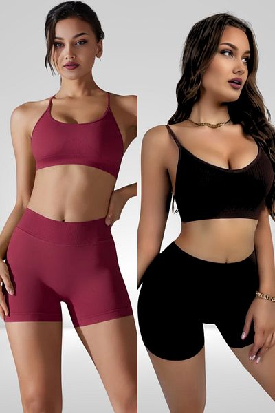 lytonstore Yoga Fitness and Sportswear Set of 4 Burgundy and Black Crop - Mini Leggings Combination Advantageous Package