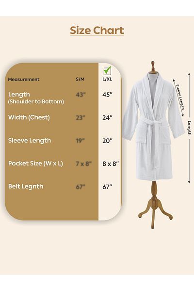 Donetella Unisex 100% Cotton Terry Bathrobe Large & Extra Large, 400 GSM, Ankle-Length with Shawl Collar