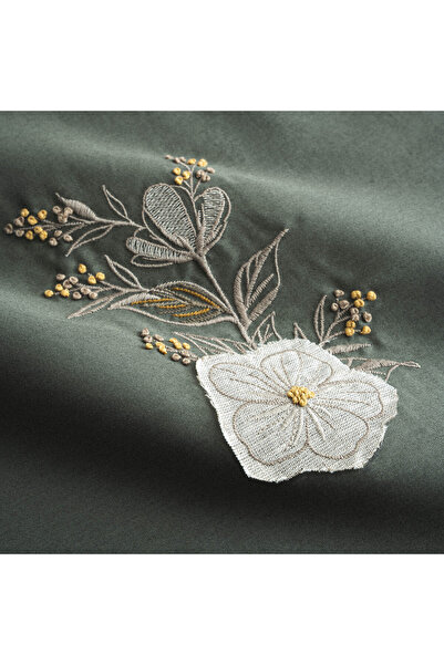 Ecocotton Vanya King Size Duvet Cover Set 100% Organic Cotton Satin Applique Embroidered Green 240x220 Cm