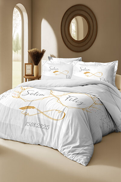 MonoHome KİŞİYE ÖZEL %100 Pamuk Nevresim Takımı – Gold İnvinity Tasarımlı İsi...