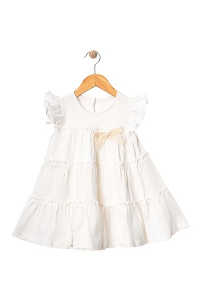 Babexi Combed Cotton Layered Dress Ecru