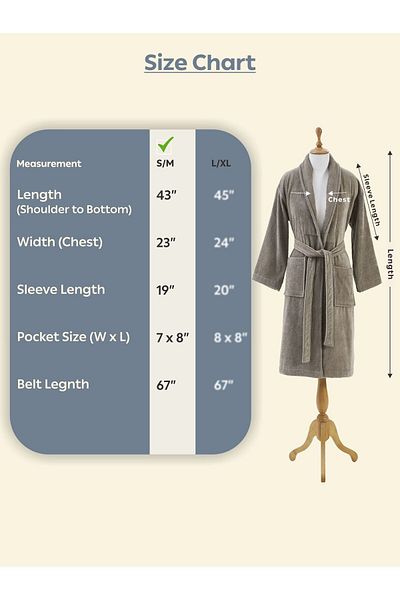 Donetella Unisex Bathrobe 100% Cotton Velour Large & Extra Large, 400 GSM, Ankle-Length with Shawl Collar