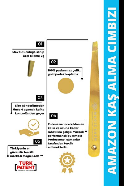 Magic Lash Profesyonel Amazon Elmas Taşlı Kaş Bıyık Alma Cımbız