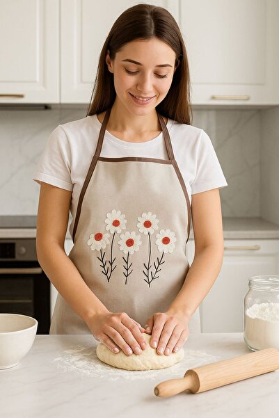 Mustgross Punch İşlemeli Keten Mutfak Önlüğü 1 adet Mutfak Önlüğü, one size