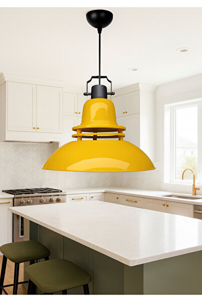 HOMİNG Homing Endüstriyel Retro Sarı Metal Büyük Boy Sarkıt Cafe Restoran