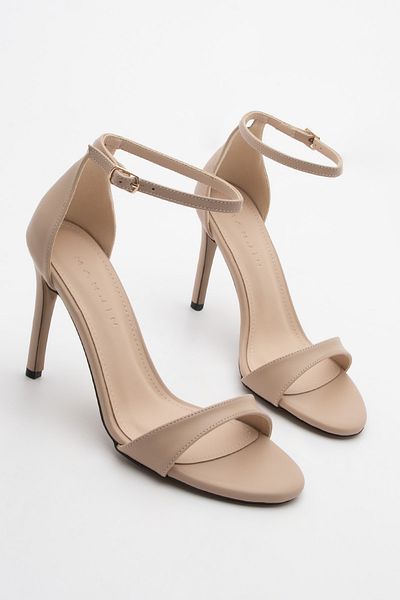 Marjin Women's Oval Toe Strap Heeled Sandals, Beige