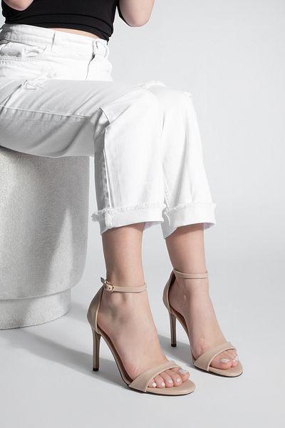 Marjin Women's Oval Toe Strap Heeled Sandals, Beige
