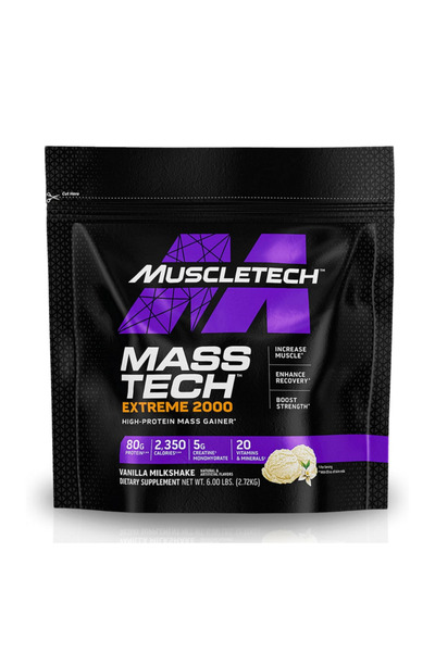 MUSCLETECH MassTech Extreme 2000 Mass Gainer لزيادة الكتلة العضلية وزيادة حجم العضلات - ميلك شيك الفانيليا - 7 أرطال