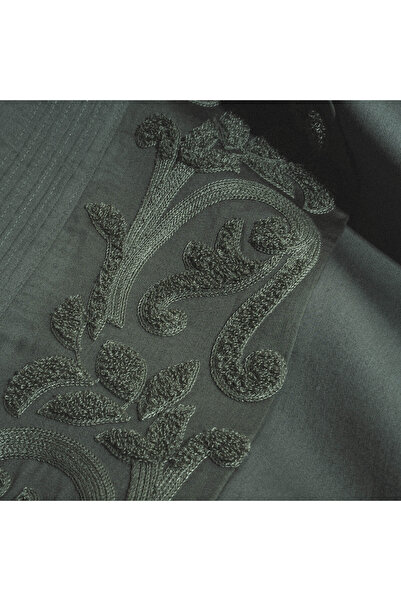 Ecocotton Yade Double Duvet Cover Set 100% Organic Cotton Satin Embroidered Green 200X220 cm