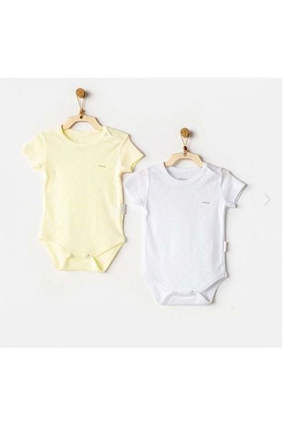andywawa Baby Body 2 Pcs Short Sleeve Body Jacquard Basic Yellow White