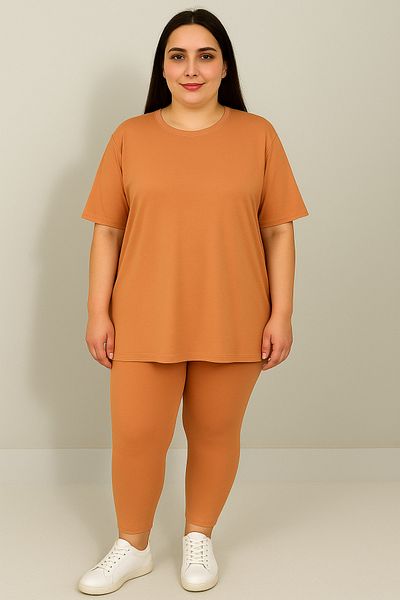 Koza Butik Women's Plus Size Short Sleeve Leggings Suit 8210-25