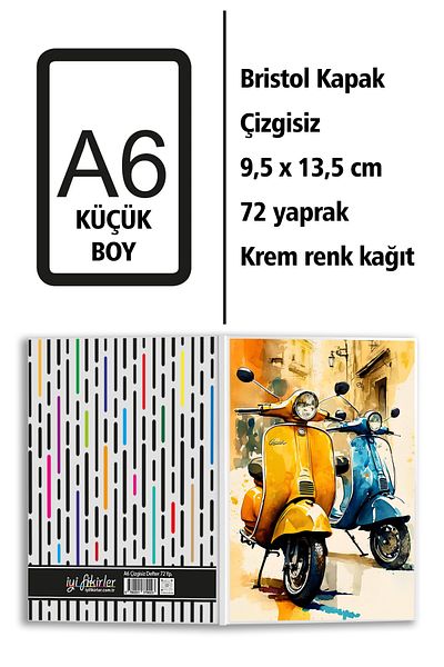 iyi fikirler Retro Vespa Printed A6 Small Size Unlined Notebook