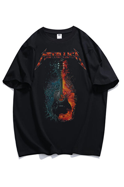 Fuddy Moda Μπλουζάκι Unisex Oversize Guitar Metallica με στάμπα, μπλουζάκι με...