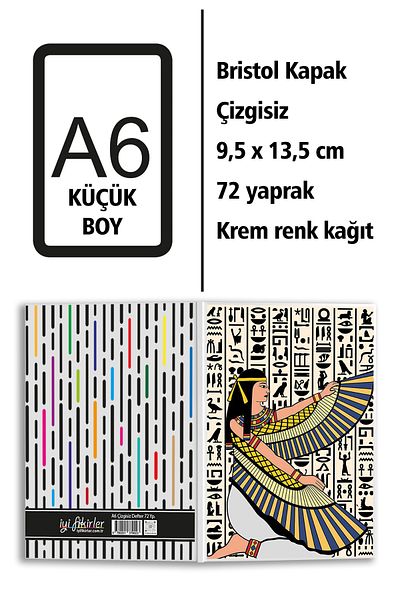 iF Dizayn Ancient Egyptian Goddess Printed A6 Small Size Unlined Notebook