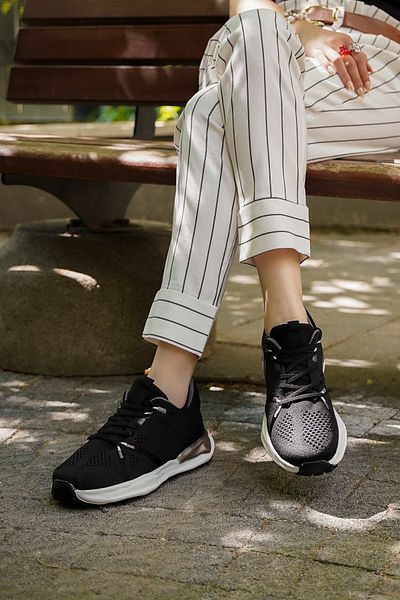 Marjin Women's Sneaker Knitted Knitwear Running and Walking Sports Shoes Armes Black