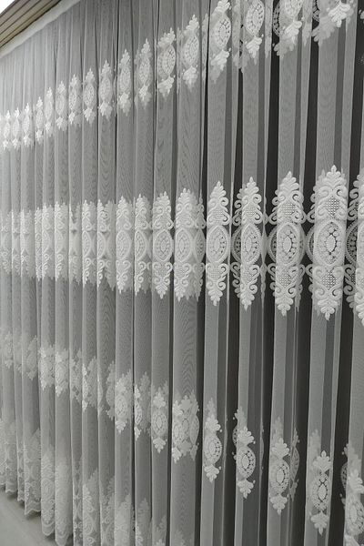 evihtiyaclarim by IOC New Season Damask Pattern Non-Iron Tulle Curtain 1 X 2.5 Medium Pleated