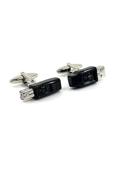 Kravatkolik USB Görünümlü Siyah - Gümüş Renk Kol Düğmesi KD1616