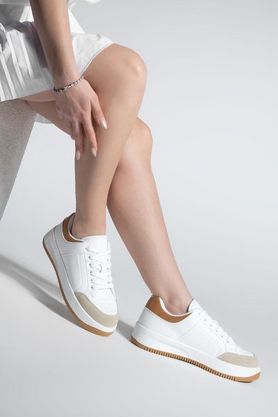 Marjin Women's Sneaker Thick Sole Suede Detail Sports Shoes Hinos Beige